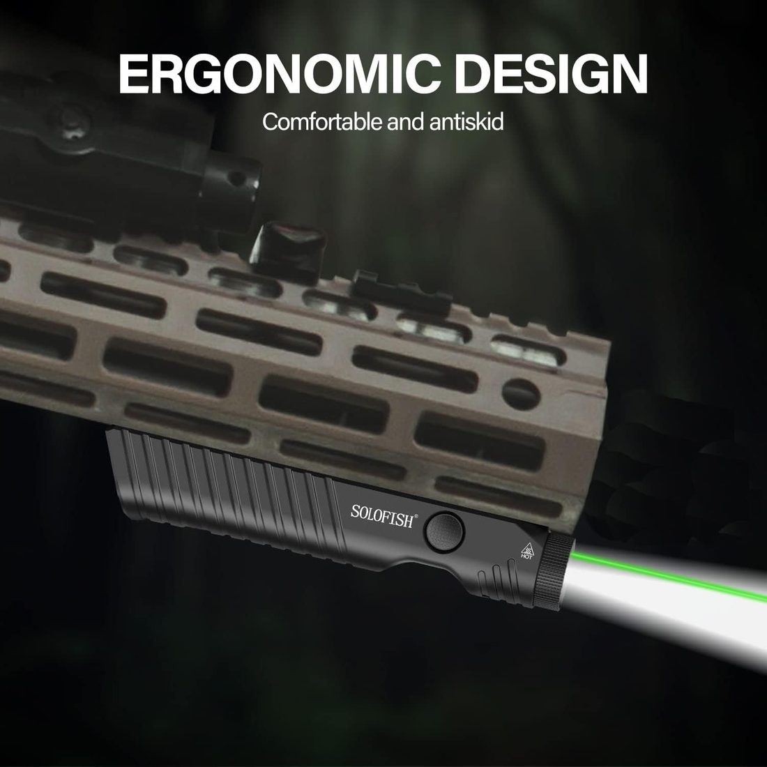 SOLOFISH rifle flashlight with green laser, ergonomic design